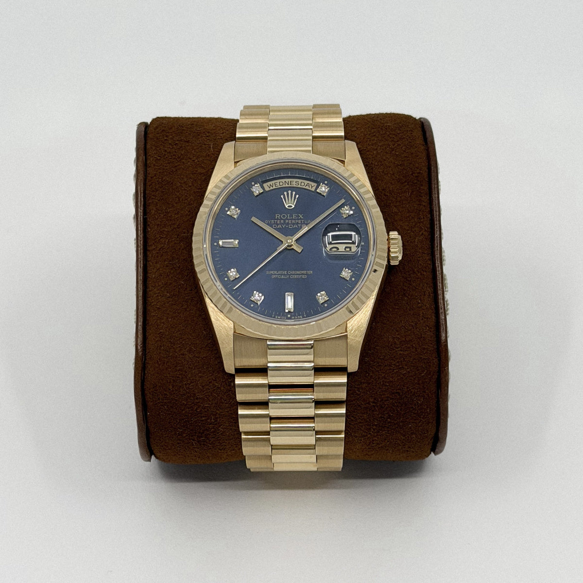 Rolex Day-Date 36 YG Sunburst Blue Diamond Dial (1992)