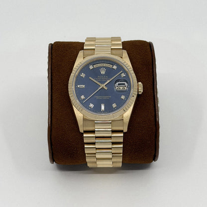 Rolex Day-Date 36 YG Sunburst Blue Diamond Dial (1992)